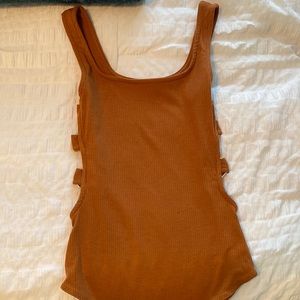 Rust Orange Bodysuit with Gold Ring Detailing on Sides